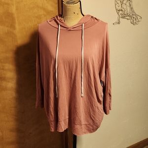 Emilia 3/4 Sleeve Hoodie Top, Rosy Peach, Open Back, Made in USA